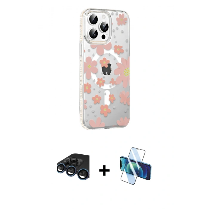 MARSİLYAN™- iPhone 15 Pro Kılıf Yörünge Işık Prime - Siyah 3D Antistatik Seramik Nano Ekran Koruyucu + Raze Metal Kamera Lens - LT