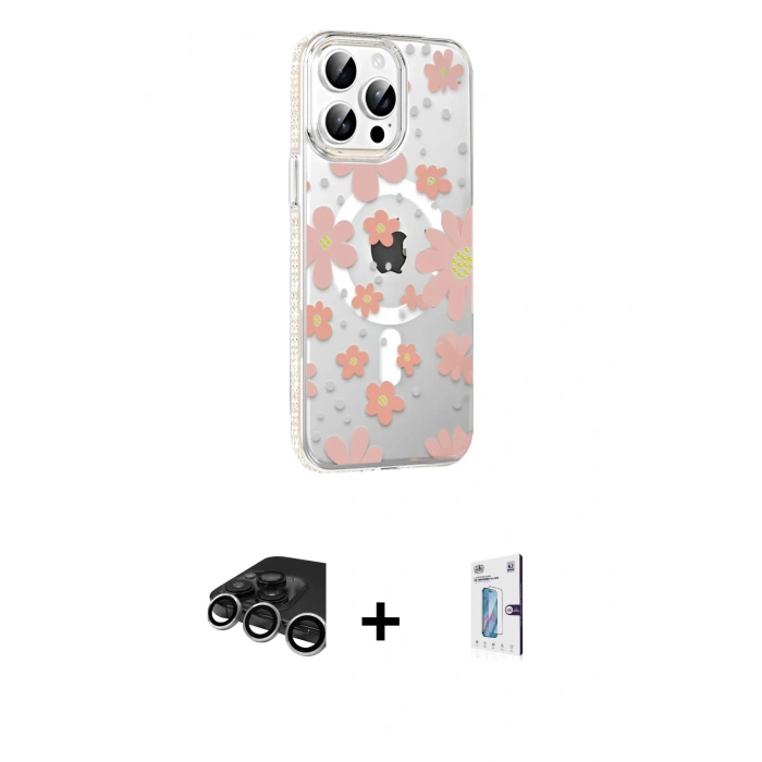 MARSİLYAN™- iPhone 15 Pro Kılıf Yörünge Işık Prime - Siyah Bilvis 0.18mm Plus Cam Ekran Koruyucu + Raze Metal Kamera Lens - GS