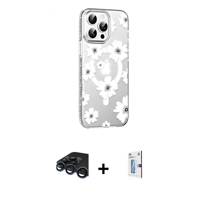 MARSİLYAN™- iPhone 15 Pro Kılıf Yörünge Işık Prime - Siyah Bilvis 0.18mm Plus Cam Ekran Koruyucu + Raze Metal Kamera Lens - LT