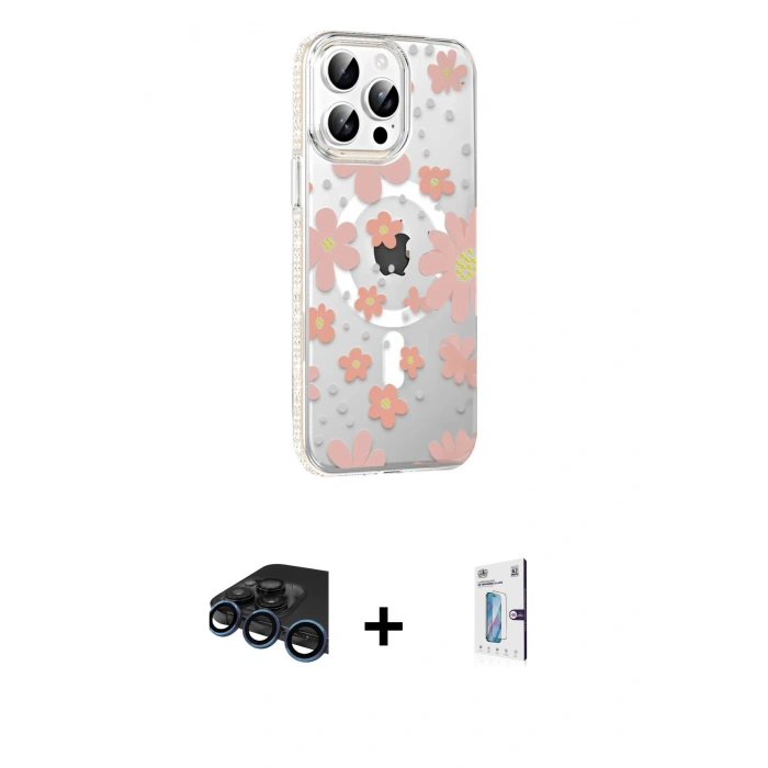 MARSİLYAN™- iPhone 15 Pro Kılıf Yörünge Işık Prime - Siyah Bilvis 0.18mm Plus Cam Ekran Koruyucu + Raze Metal Kamera Lens - LT