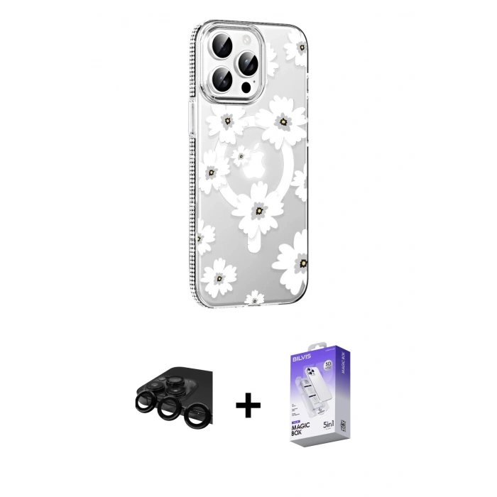 MARSİLYAN™- iPhone 15 Pro Kılıf Yörünge Işık Prime - Siyah Bilvis 5in1 3D Magic Cam Ekran Koruyucu + Raze Metal Kamera Lens - SH