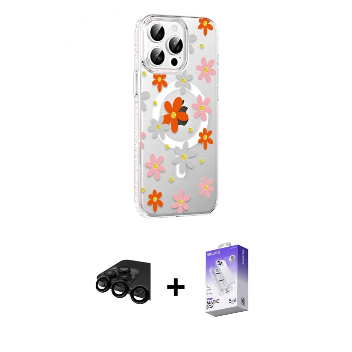 MARSİLYAN™- iPhone 15 Pro Kılıf Yörünge Işık Prime - Siyah Bilvis 5in1 3D Magic Cam Ekran Koruyucu + Raze Metal Kamera Lens - SH
