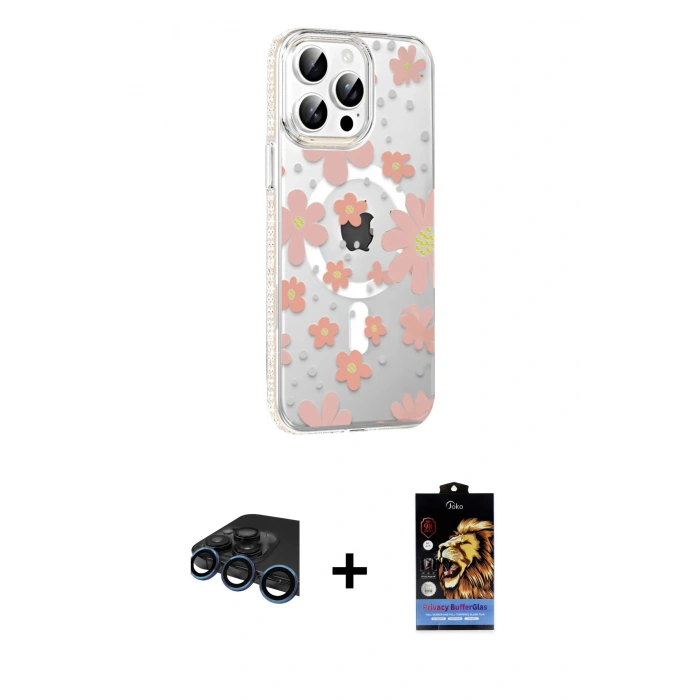 MARSİLYAN™- iPhone 15 Pro Kılıf Yörünge Işık Prime - Siyah Buffer Hayalet Cam Ekran Koruyucu + Raze Metal Kamera Lens - LT