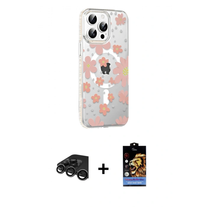 MARSİLYAN™- iPhone 15 Pro Kılıf Yörünge Işık Prime - Siyah Buffer Hayalet Cam Ekran Koruyucu + Raze Metal Kamera Lens - TMGI
