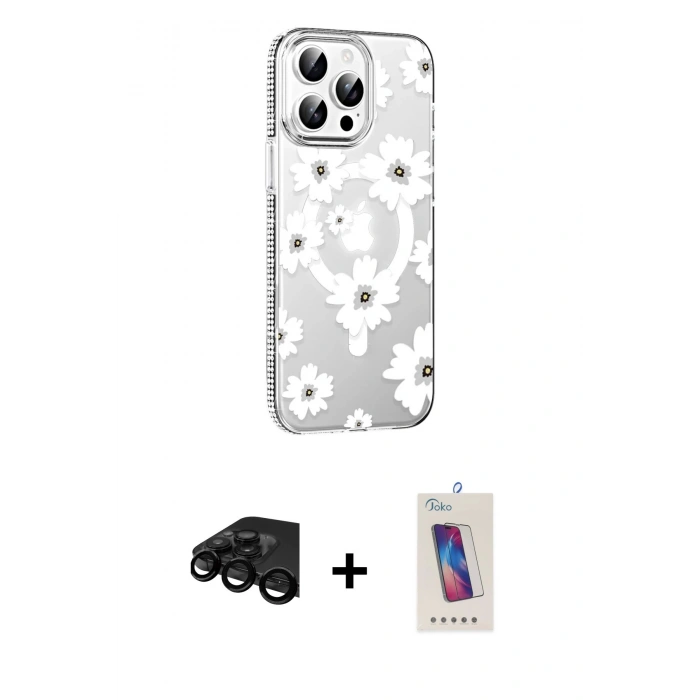 MARSİLYAN™- iPhone 15 Pro Kılıf Yörünge Işık Prime - Siyah Joko 5D Cam + Raze Metal Kamera Lens - SH