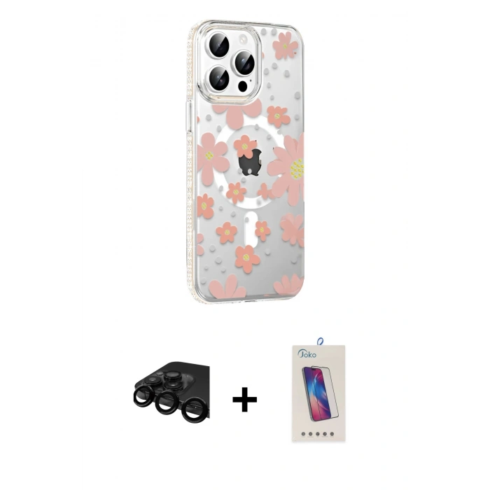 MARSİLYAN™- iPhone 15 Pro Kılıf Yörünge Işık Prime - Siyah Joko 5D Cam + Raze Metal Kamera Lens - SH
