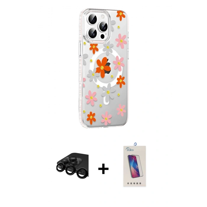 MARSİLYAN™- iPhone 15 Pro Kılıf Yörünge Işık Prime - Siyah Joko 5D Cam + Raze Metal Kamera Lens - SH