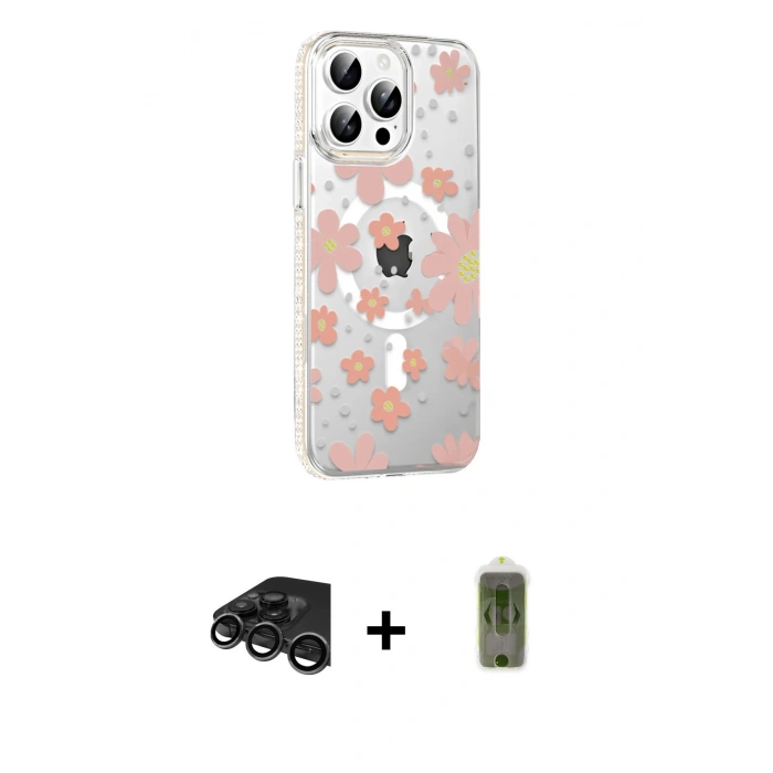 MARSİLYAN™- iPhone 15 Pro Kılıf Yörünge Işık Prime - Siyah Joko Magic 5D Hayalet Cam + Raze Metal Kamera Lens - TMGI