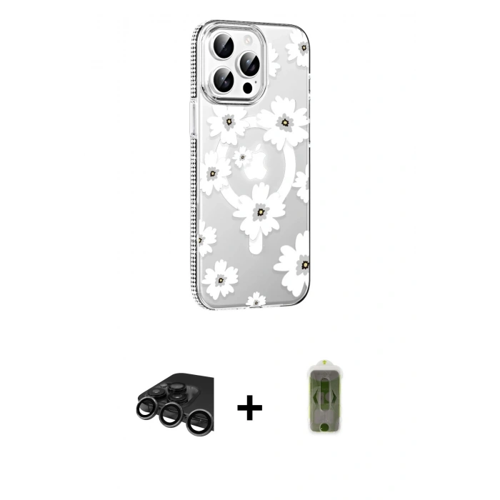MARSİLYAN™- iPhone 15 Pro Kılıf Yörünge Işık Prime - Siyah Joko Magic 5D Hayalet Cam + Raze Metal Kamera Lens - TMGI
