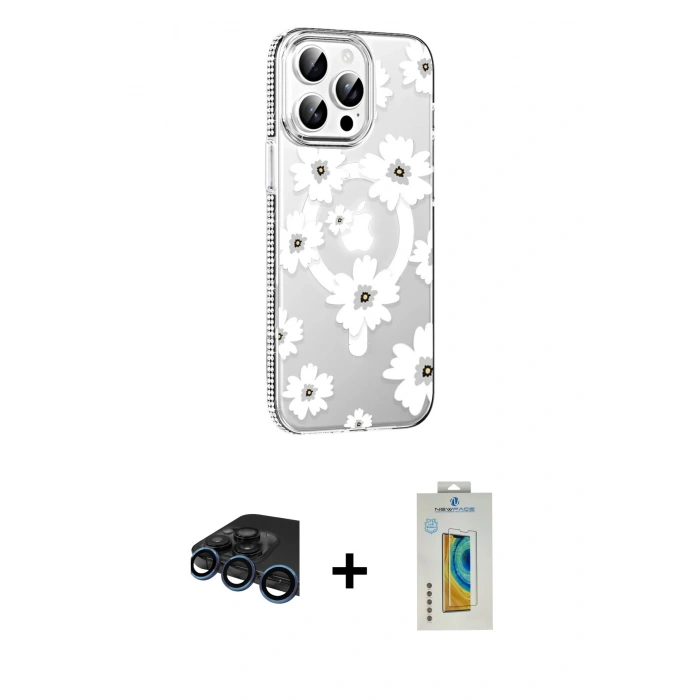 MARSİLYAN™- iPhone 15 Pro Kılıf Yörünge Işık Prime - Siyah Polymer Nano Ekran Koruyucu + Raze Metal Kamera Lens - LT