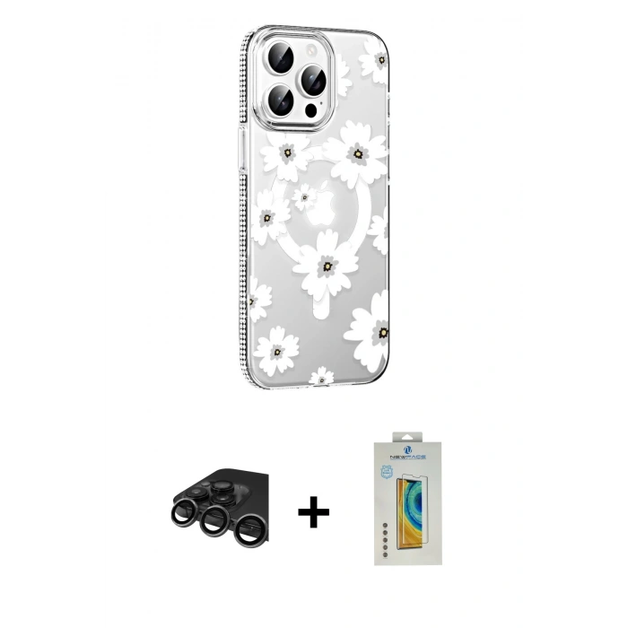 MARSİLYAN™- iPhone 15 Pro Kılıf Yörünge Işık Prime - Siyah Polymer Nano Ekran Koruyucu + Raze Metal Kamera Lens - TMGI