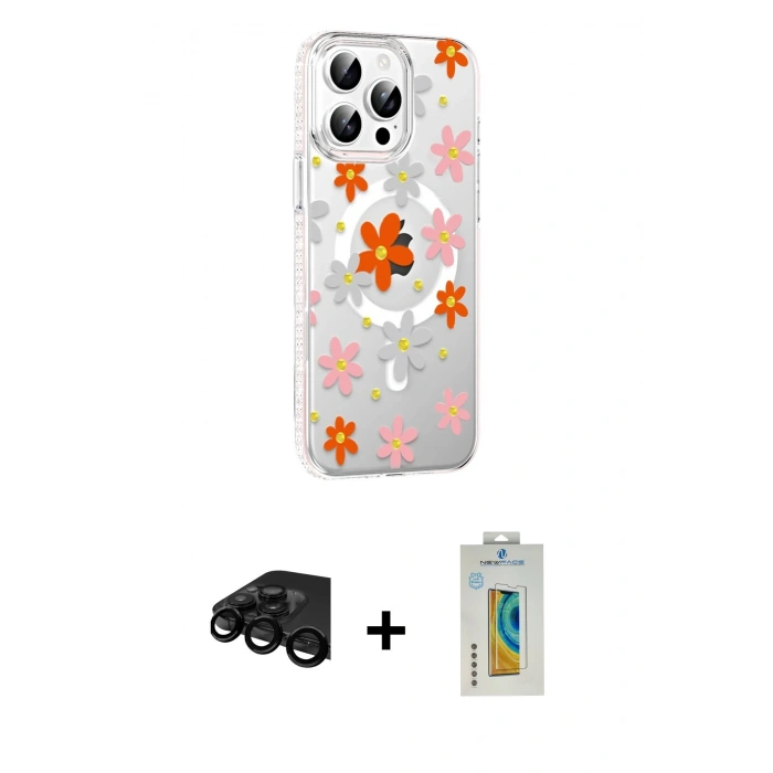 MARSİLYAN™- iPhone 15 Pro Kılıf Yörünge Işık Prime - Siyah Polymer Nano Ekran Koruyucu + Raze Metal Kamera Lens - SH
