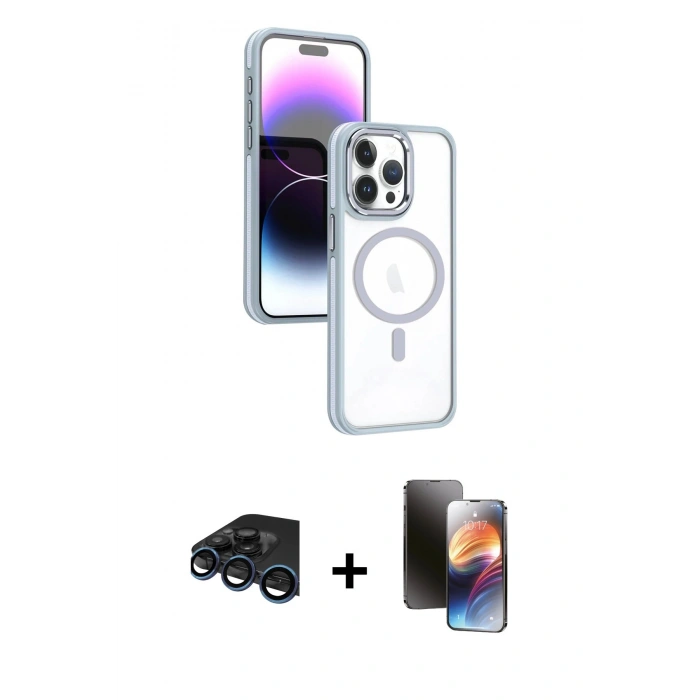 MARSİLYAN™- iPhone 15 Pro Kılıf Yörünge Klasik - Siyah 3D Antistatik Mat Seramik Nano Ekran Koruyucu + Raze Metal Kamera Lens - LT