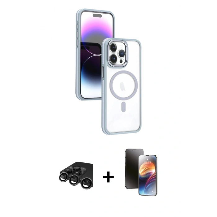 MARSİLYAN™- iPhone 15 Pro Kılıf Yörünge Klasik - Siyah 3D Antistatik Mat Seramik Nano Ekran Koruyucu + Raze Metal Kamera Lens - TMGI
