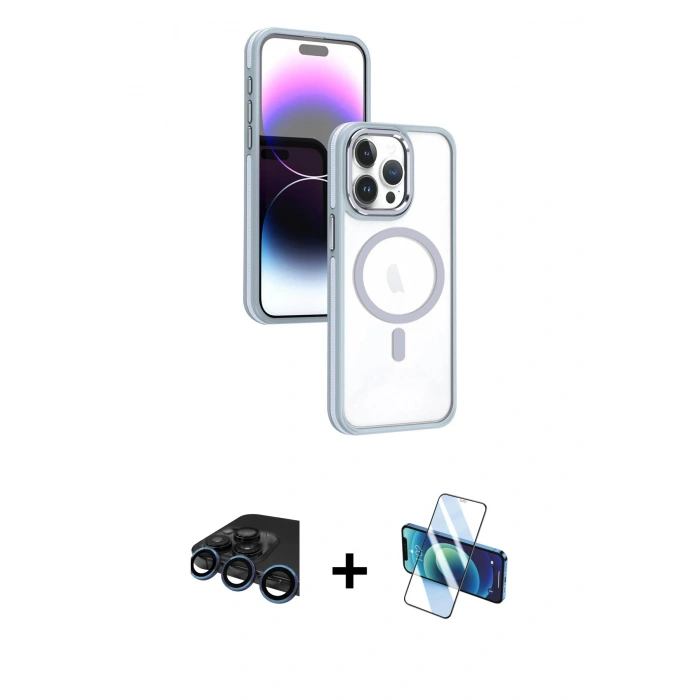 MARSİLYAN™- iPhone 15 Pro Kılıf Yörünge Klasik - Siyah 3D Antistatik Seramik Nano Ekran Koruyucu + Raze Metal Kamera Lens - LT