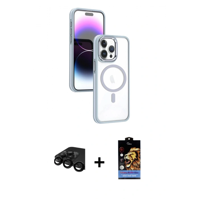 MARSİLYAN™- iPhone 15 Pro Kılıf Yörünge Klasik - Siyah Buffer Hayalet Cam Ekran Koruyucu + Siyah Raze Metal Kamera Lens