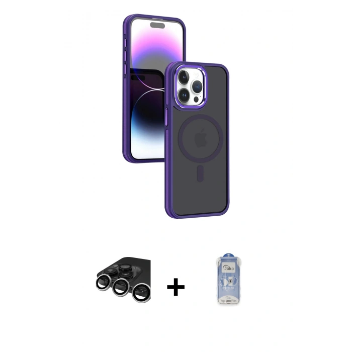 MARSİLYAN™- iPhone 15 Pro Kılıf Yörünge Klasik - Siyah Joko Magic 5D Cam + Raze Metal Kamera Lens - GS