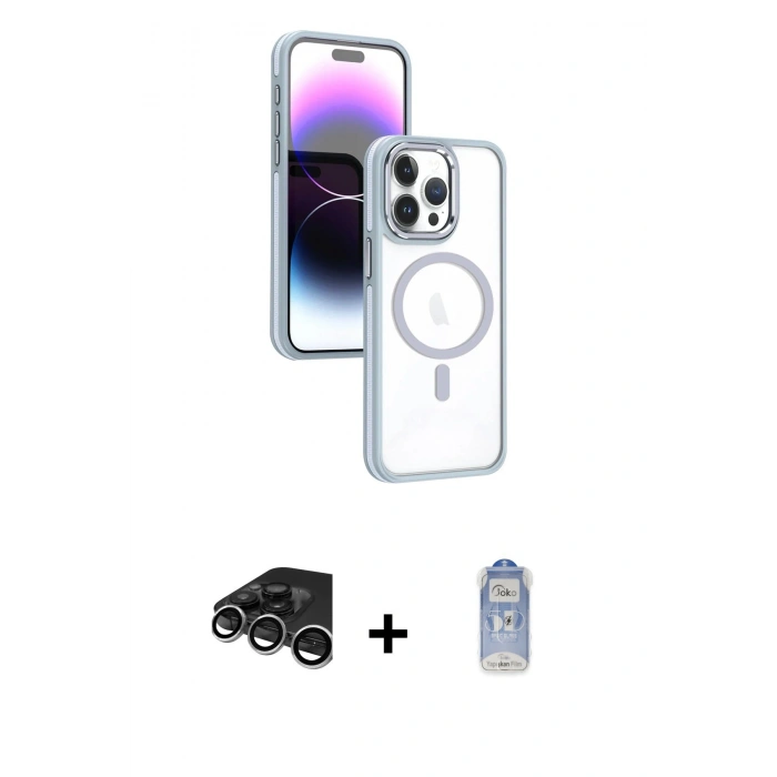 MARSİLYAN™- iPhone 15 Pro Kılıf Yörünge Klasik - Siyah Joko Magic 5D Cam + Raze Metal Kamera Lens - GS