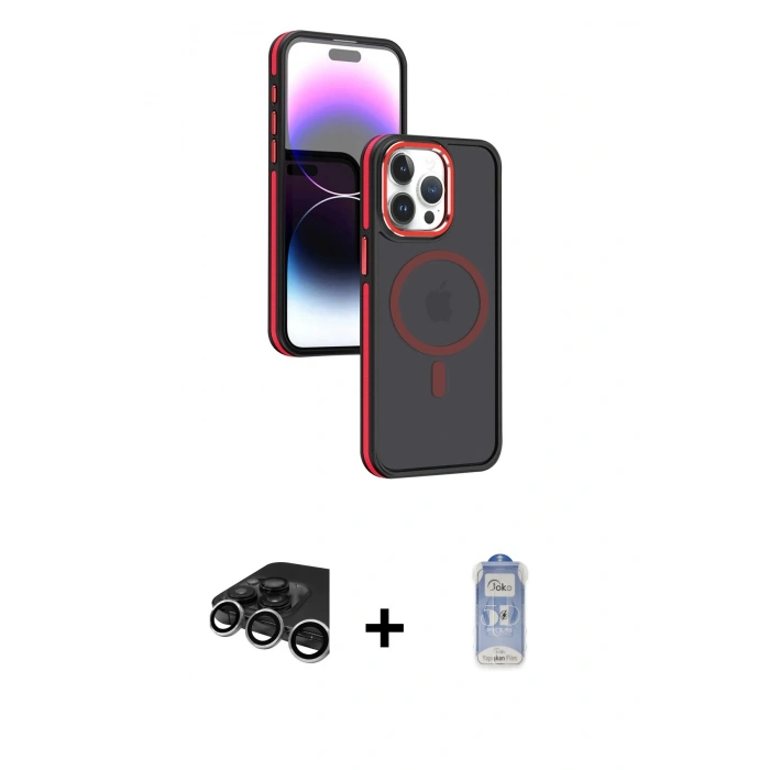 MARSİLYAN™- iPhone 15 Pro Kılıf Yörünge Klasik - Siyah Joko Magic 5D Cam + Raze Metal Kamera Lens - GS