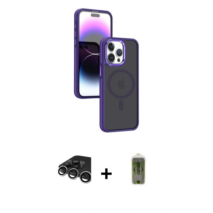 MARSİLYAN™- iPhone 15 Pro Kılıf Yörünge Klasik - Siyah Joko Magic 5D Hayalet Cam + Raze Metal Kamera Lens - GS