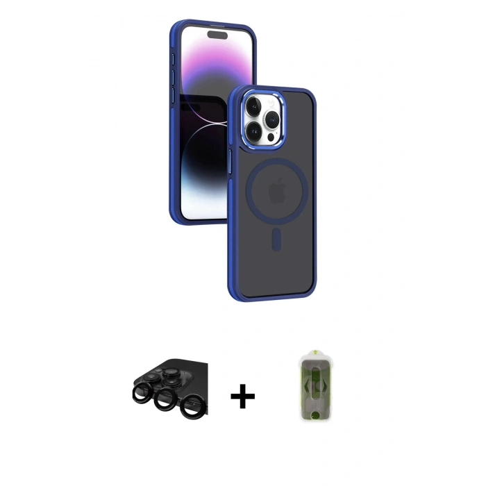 MARSİLYAN™- iPhone 15 Pro Kılıf Yörünge Klasik - Siyah Joko Magic 5D Hayalet Cam + Raze Metal Kamera Lens - SH