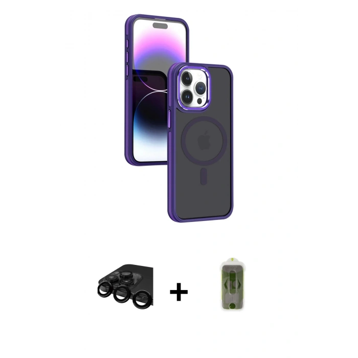 MARSİLYAN™- iPhone 15 Pro Kılıf Yörünge Klasik - Siyah Joko Magic 5D Hayalet Cam + Raze Metal Kamera Lens - SH