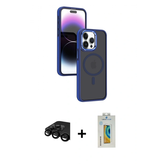 MARSİLYAN™- iPhone 15 Pro Kılıf Yörünge Klasik - Siyah Polymer Nano Ekran Koruyucu + Raze Metal Kamera Lens - SH