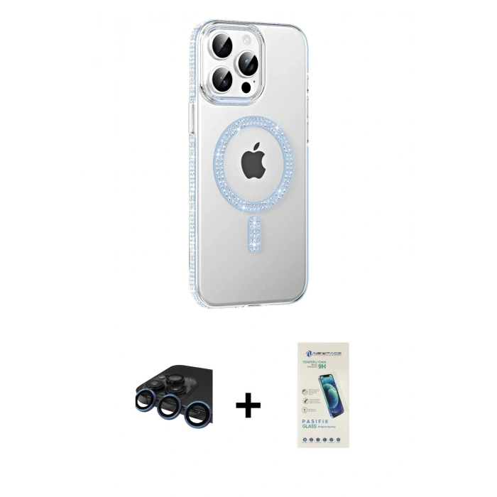 MARSİLYAN™- iPhone 15 Pro Kılıf Yörünge Koleksiyonu - Şeffaf Pasifik Cam Ekran Koruyucu + Raze Metal Kamera Lens - LT