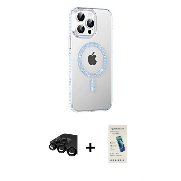 MARSİLYAN™- iPhone 15 Pro Kılıf Yörünge Koleksiyonu - Şeffaf Pasifik Cam Ekran Koruyucu + Raze Metal Kamera Lens - SH