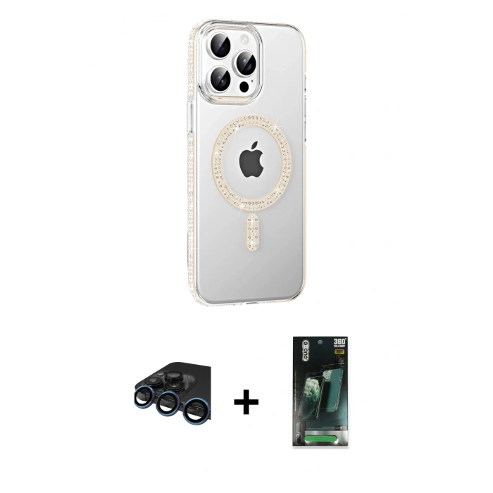 MARSİLYAN™- iPhone 15 Pro Kılıf Yörünge Koleksiyonu - Siyah 360 Mat Full Body Arka Koruyucu + Raze Metal Kamera Lens - LT
