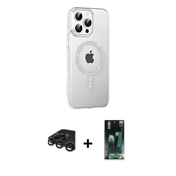MARSİLYAN™- iPhone 15 Pro Kılıf Yörünge Koleksiyonu - Siyah 360 Mat Full Body Arka Koruyucu + Raze Metal Kamera Lens - LT