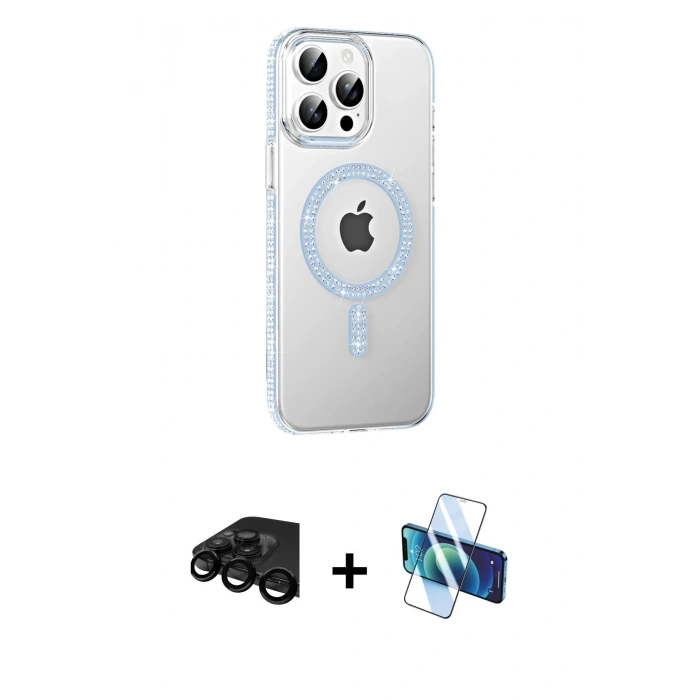 MARSİLYAN™- iPhone 15 Pro Kılıf Yörünge Koleksiyonu - Siyah 3D Antistatik Seramik Nano Ekran Koruyucu + Raze Metal Kamera Lens - SH