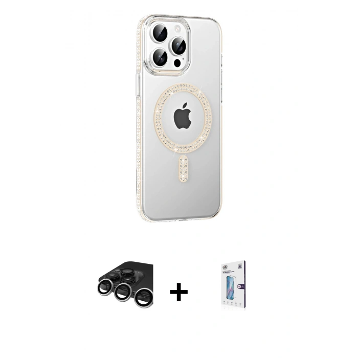MARSİLYAN™- iPhone 15 Pro Kılıf Yörünge Koleksiyonu - Siyah Bilvis 0.18mm Plus Cam Ekran Koruyucu + Raze Metal Kamera Lens - GS