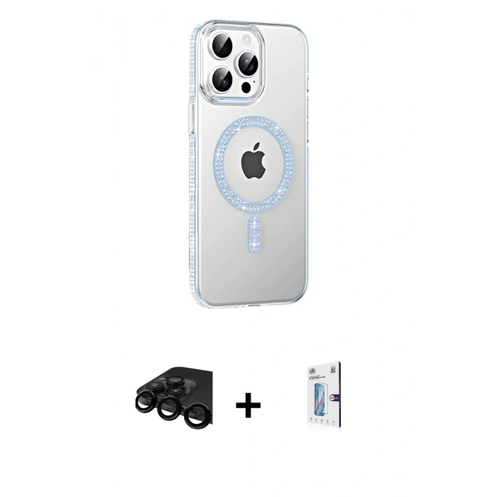 MARSİLYAN™- iPhone 15 Pro Kılıf Yörünge Koleksiyonu - Siyah Bilvis 0.18mm Plus Cam Ekran Koruyucu + Raze Metal Kamera Lens - SH