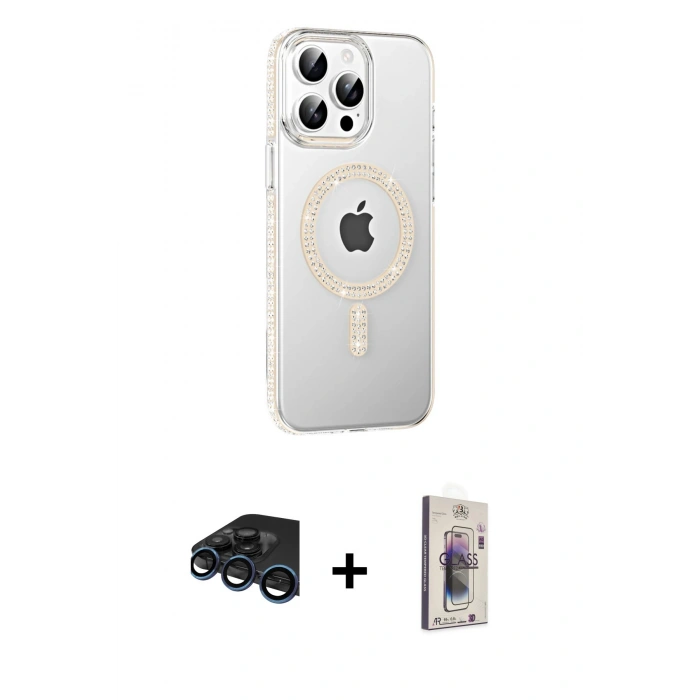 MARSİLYAN™- iPhone 15 Pro Kılıf Yörünge Koleksiyonu - Siyah Bilvis 3D Cam Ekran Koruyucu + Raze Metal Kamera Lens - LT