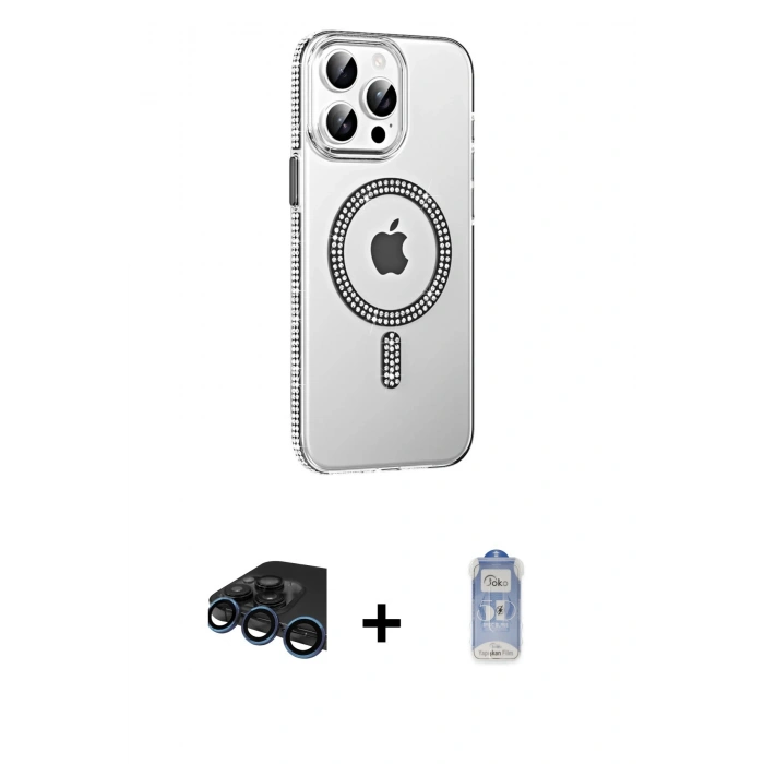 MARSİLYAN™- iPhone 15 Pro Kılıf Yörünge Koleksiyonu - Siyah Joko Magic 5D Cam + Raze Metal Kamera Lens - LT