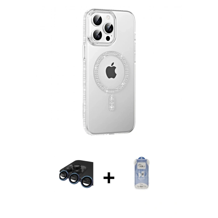 MARSİLYAN™- iPhone 15 Pro Kılıf Yörünge Koleksiyonu - Siyah Joko Magic 5D Cam + Raze Metal Kamera Lens - LT