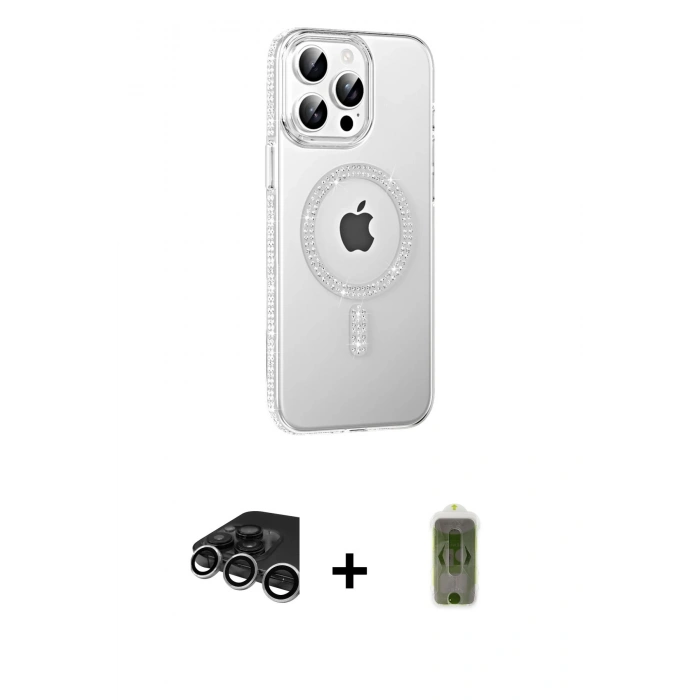 MARSİLYAN™- iPhone 15 Pro Kılıf Yörünge Koleksiyonu - Siyah Joko Magic 5D Hayalet Cam + Raze Metal Kamera Lens - GS