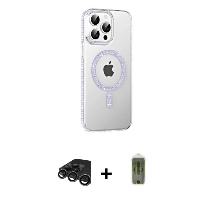 MARSİLYAN™- iPhone 15 Pro Kılıf Yörünge Koleksiyonu - Siyah Joko Magic 5D Hayalet Cam + Raze Metal Kamera Lens - TMGI