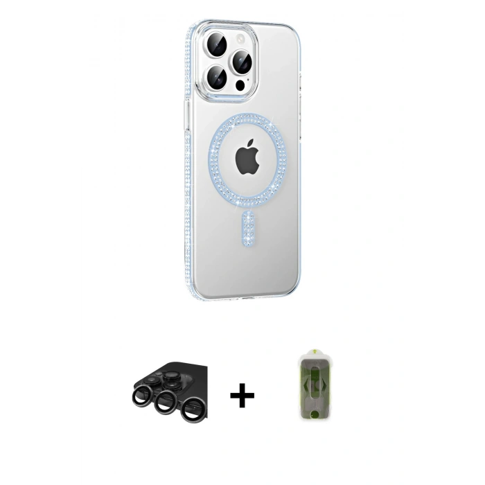 MARSİLYAN™- iPhone 15 Pro Kılıf Yörünge Koleksiyonu - Siyah Joko Magic 5D Hayalet Cam + Raze Metal Kamera Lens - TMGI