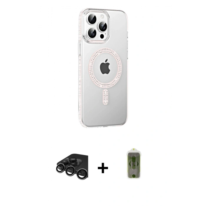 MARSİLYAN™- iPhone 15 Pro Kılıf Yörünge Koleksiyonu - Siyah Joko Magic 5D Hayalet Cam + Raze Metal Kamera Lens - TMGI