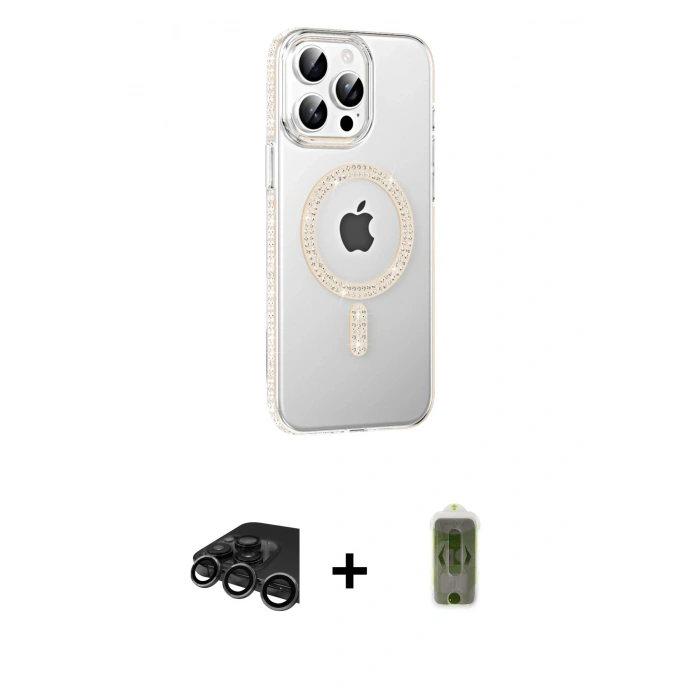 MARSİLYAN™- iPhone 15 Pro Kılıf Yörünge Koleksiyonu - Siyah Joko Magic 5D Hayalet Cam + Raze Metal Kamera Lens - TMGI