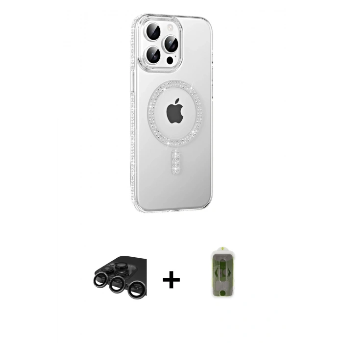 MARSİLYAN™- iPhone 15 Pro Kılıf Yörünge Koleksiyonu - Siyah Joko Magic 5D Hayalet Cam + Raze Metal Kamera Lens - TMGI