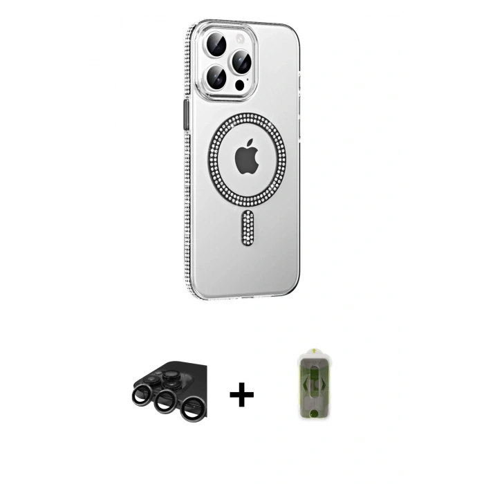 MARSİLYAN™- iPhone 15 Pro Kılıf Yörünge Koleksiyonu - Siyah Joko Magic 5D Hayalet Cam + Raze Metal Kamera Lens - TMGI