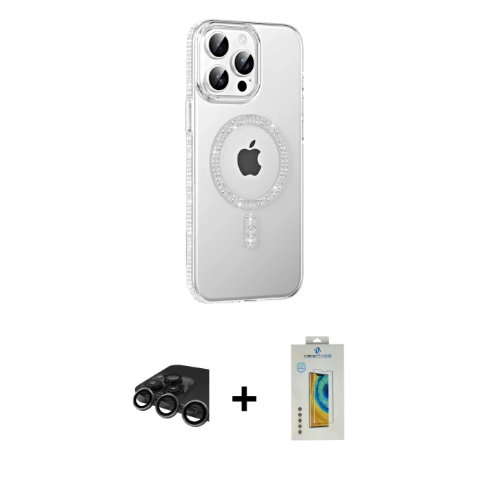 MARSİLYAN™- iPhone 15 Pro Kılıf Yörünge Koleksiyonu - Siyah Polymer Nano Ekran Koruyucu + Raze Metal Kamera Lens - TMGI