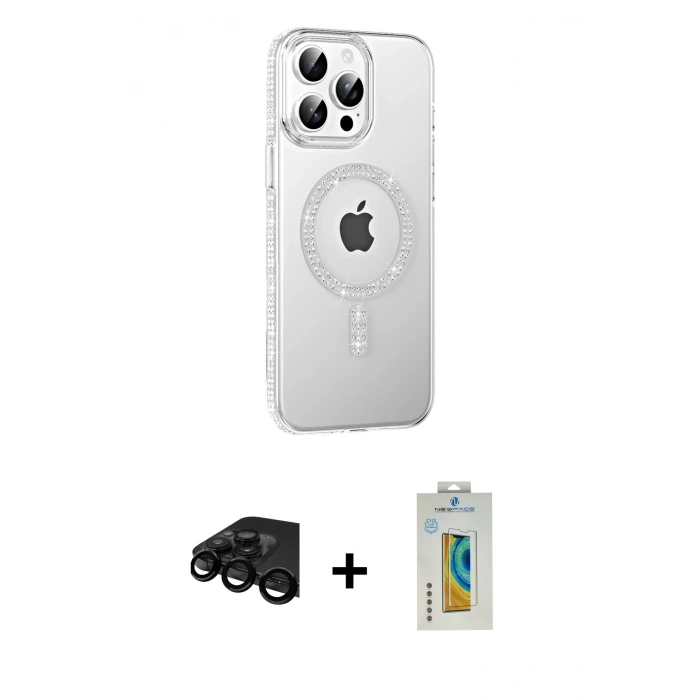 MARSİLYAN™- iPhone 15 Pro Kılıf Yörünge Koleksiyonu - Siyah Polymer Nano Ekran Koruyucu + Raze Metal Kamera Lens - SH
