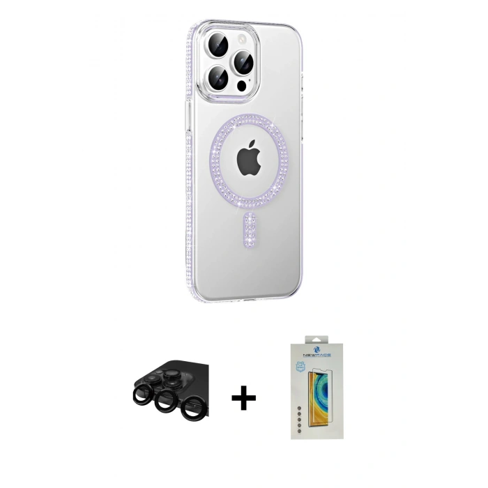 MARSİLYAN™- iPhone 15 Pro Kılıf Yörünge Koleksiyonu - Siyah Polymer Nano Ekran Koruyucu + Raze Metal Kamera Lens - SH