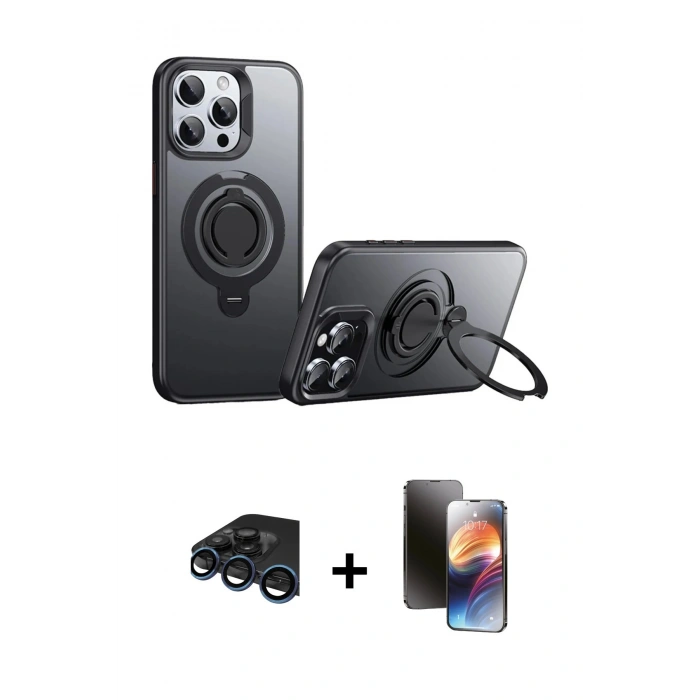 MARSİLYAN™- iPhone 15 Pro Kılıf Zirve Çizgi Prime - Siyah 3D Antistatik Mat Seramik Nano Ekran Koruyucu + Raze Metal Kamera Lens - LT