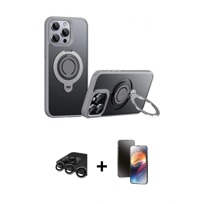 MARSİLYAN™- iPhone 15 Pro Kılıf Zirve Çizgi Prime - Siyah 3D Antistatik Mat Seramik Nano Ekran Koruyucu + Raze Metal Kamera Lens - TMGI