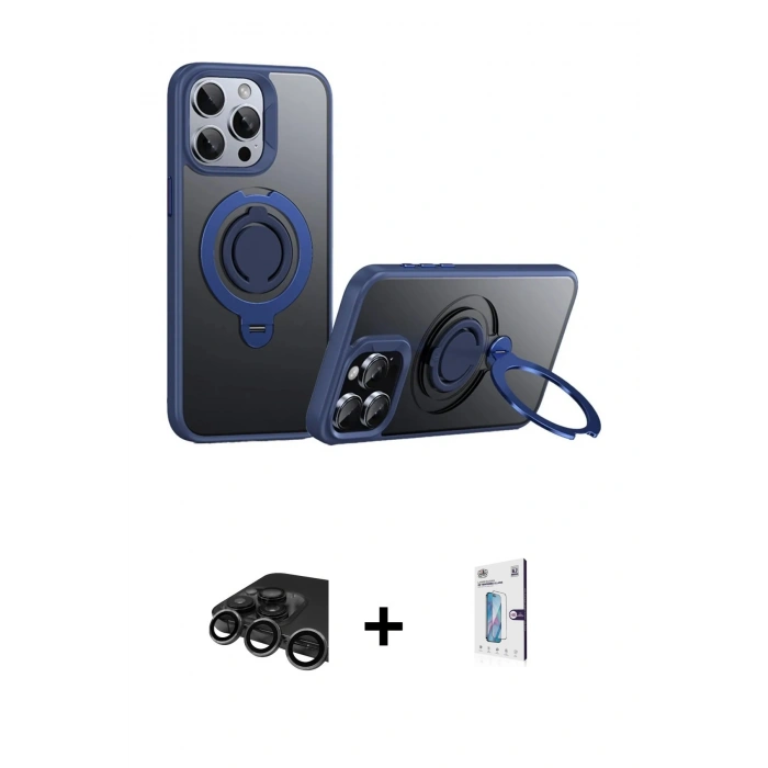MARSİLYAN™- iPhone 15 Pro Kılıf Zirve Çizgi Prime - Siyah Bilvis 0.18mm Plus Cam Ekran Koruyucu + Raze Metal Kamera Lens - TMGI
